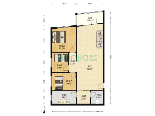 玉井商住 3室1厅1卫 110平方
