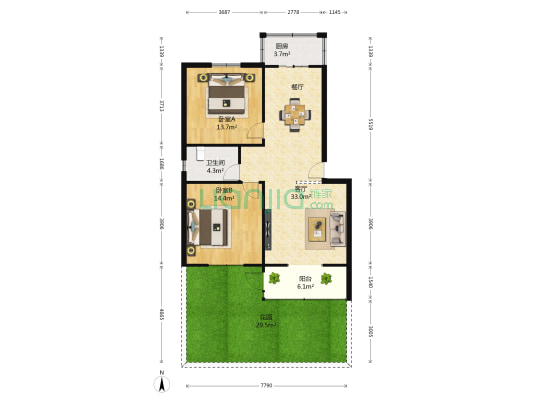 丰大苑 2室1厅1卫 95平方