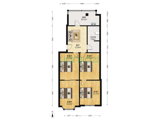 舜耕路38号 4室1厅1卫 92平方