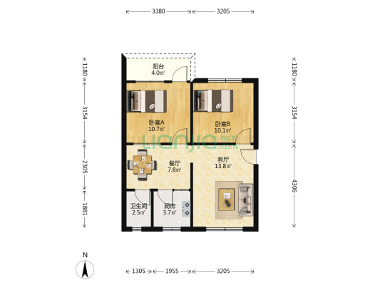 陕西一巷16号 2室2厅1卫 64平方