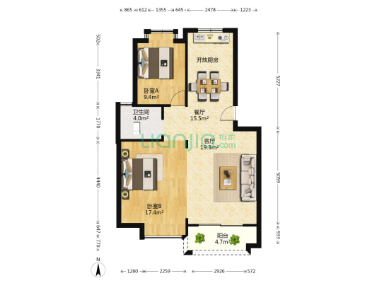 锦江丽都 2室2厅1卫 87平方