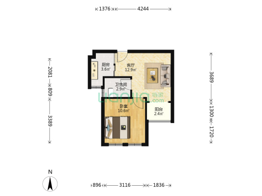 彭子江花园 1室1厅1卫 46平方