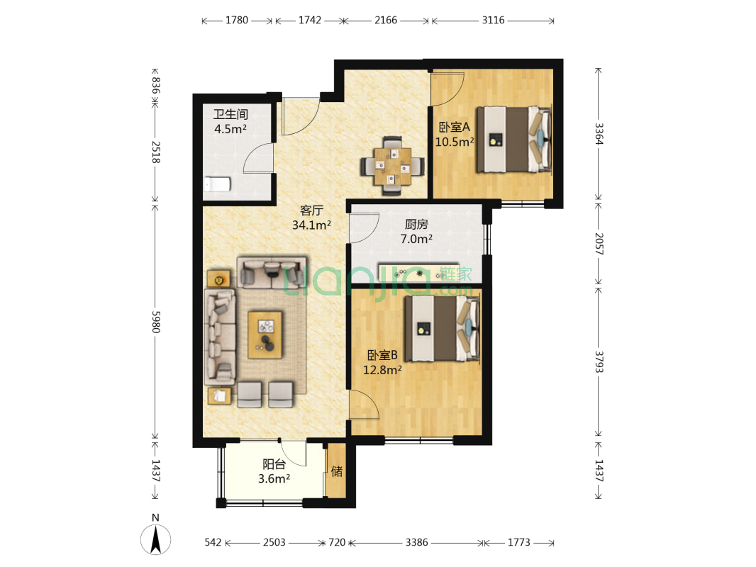 和畅园(滨海新区) 2室1厅 97.04平米