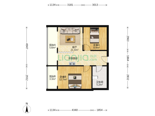 春江新城 2室1厅1卫 78平方
