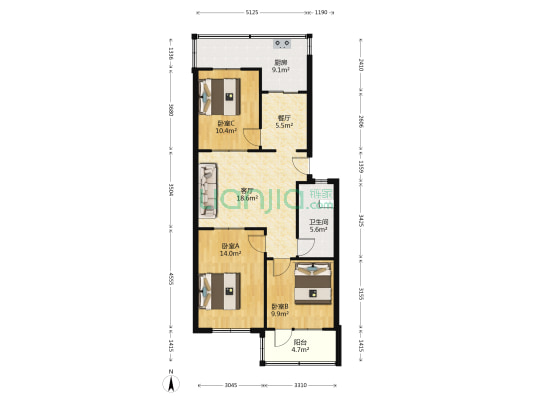 光明里(蓟州区) 3室2厅1卫 95平方