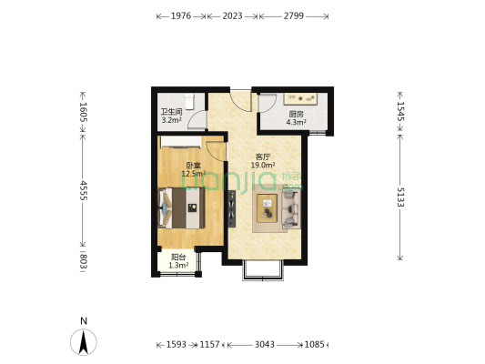 天骄俊园8号院 1室1厅1卫 57平方