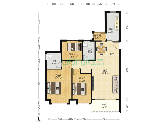 兰考恒大帝景 3室1厅2卫 127平方