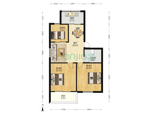 邮电宿舍(河东路3号) 3室1厅1卫 91平方