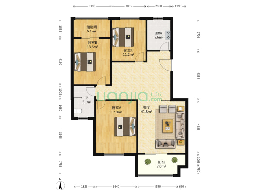 汉兴上品 3室1厅1卫 129平方