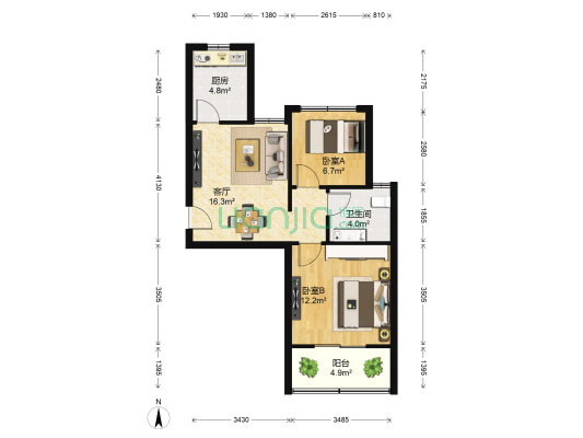 汇善嘉苑 2室1厅1卫 74平方