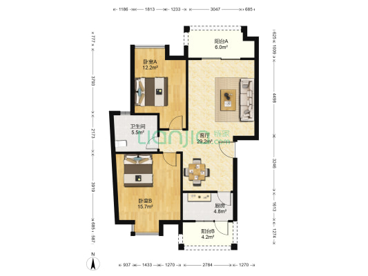 滨江新城浒溪还房 2室1厅1卫 91平方