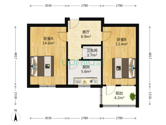 纬一路93号 2室1厅1卫 54平方