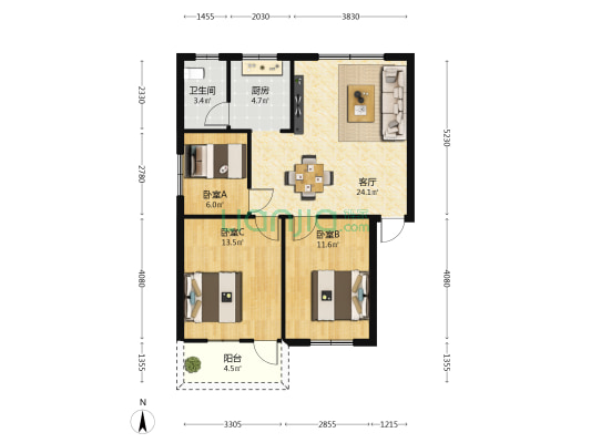 石化生活二区 3室1厅1卫 79平方