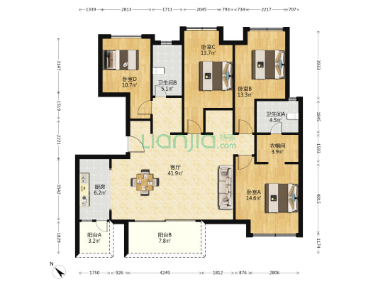 龙润丰锦 4室1厅2卫 145平方