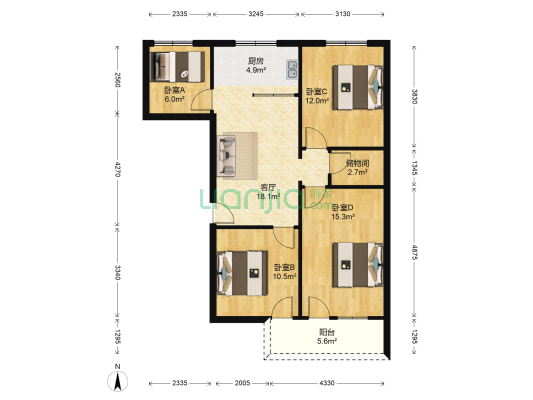 金蟾一组团 4室1厅0卫 87平方