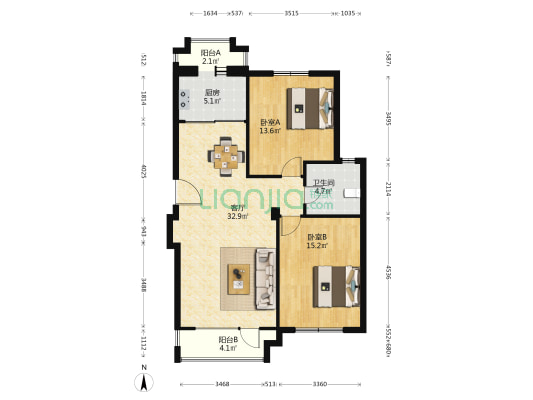 国奥花园一期 2室1厅1卫 99平方