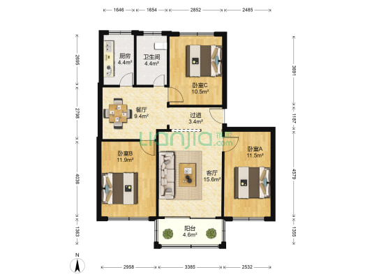 福侨大厦 3室2厅1卫 91平方