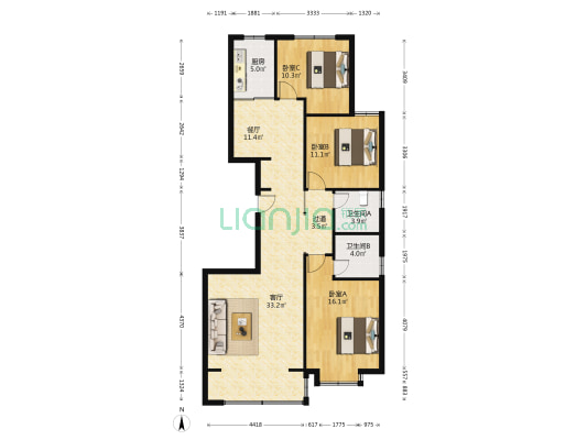 五方大厦 3室2厅2卫 130平方