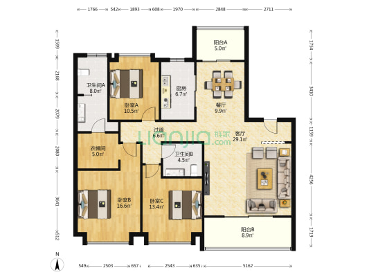 自然界河山 3室2厅2卫 165平方