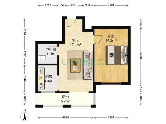 南郡·香醍雅诺 1室1厅1卫 66平方