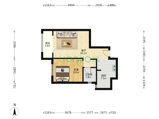 龙湖锦艺城高一组团 1室1厅1卫 64平方