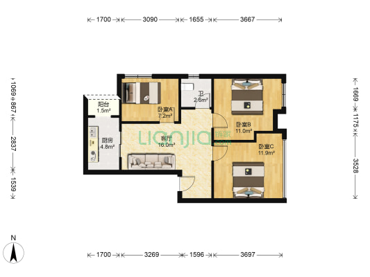 人信汇一期 3室1厅1卫 73平方