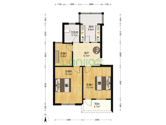 崧厦镇镇南新村 3室1厅1卫 77平方