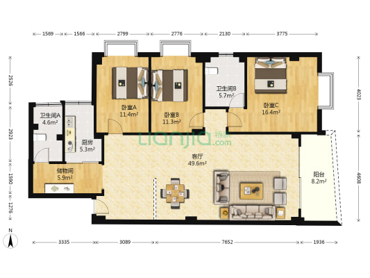 紫光园 3室1厅2卫 136平方