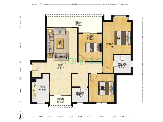 常熟老街五期 3室1厅2卫 135平方