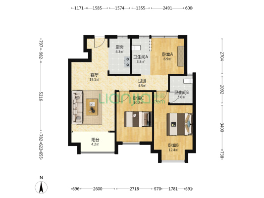新城高速昱江来 3室1厅2卫 92平方