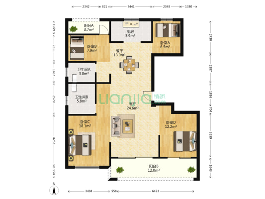 梧桐花园 4室2厅2卫 142平方