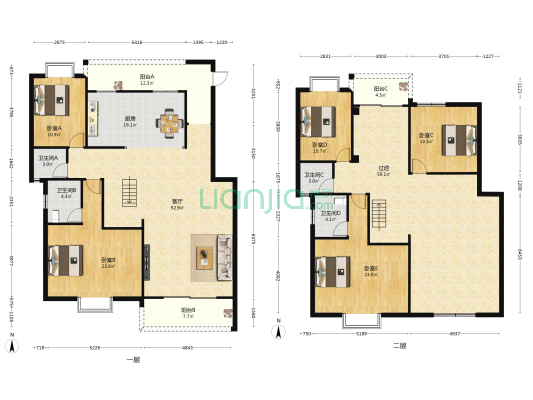 金海湾小区B2组团 5室1厅4卫 261平方