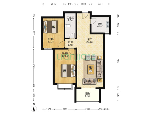 官悦欣园B区 2室1厅1卫 99平方