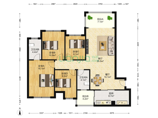 广汇御观山 4室2厅2卫 110平方