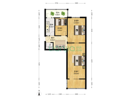 磷肥厂小区 3室1厅1卫 64平方