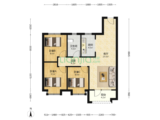 阳光郡 3室1厅1卫 98平方