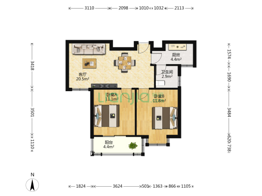 昌东花园 2室1厅1卫 70平方