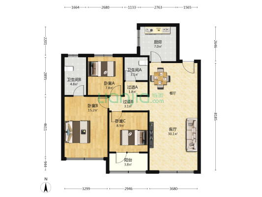 汇智·荣悦城 3室1厅2卫 116平方