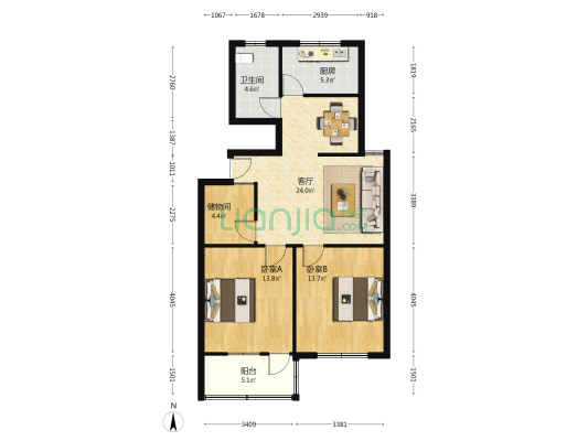 双龙小区 2室1厅1卫 87平方