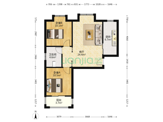 鑫城汇H2 2室1厅1卫 85平方