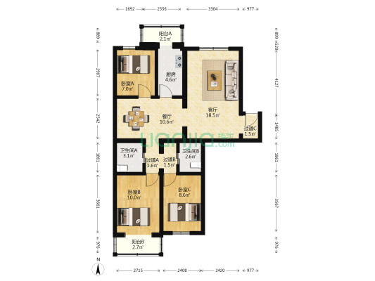 兴云乙区 3室2厅2卫 102平方