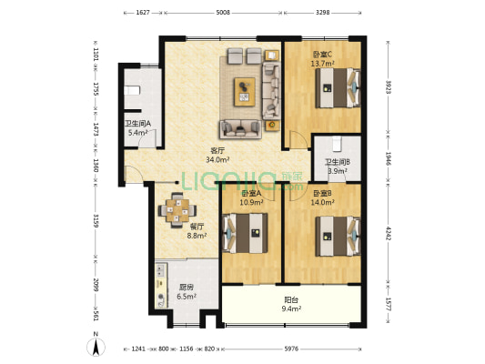 市中医院长征小区 3室2厅2卫 129平方