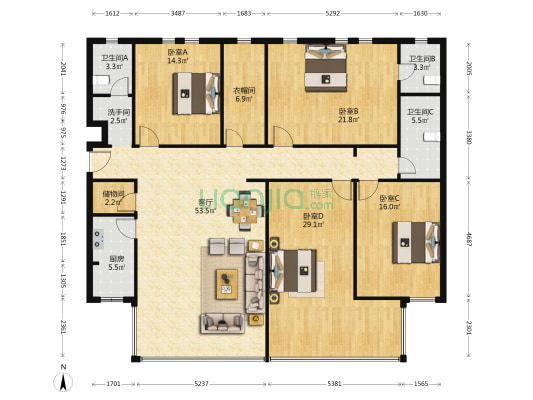 安亭新镇赋苑 4室1厅4卫 205平方