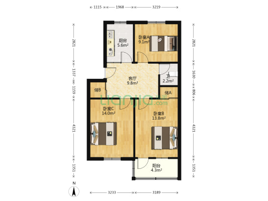 铁古庙 3室1厅1卫 76平方