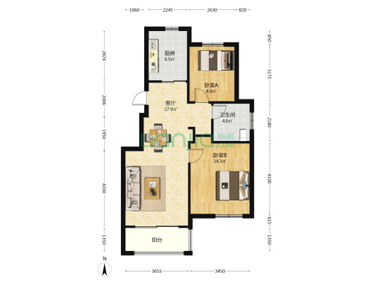 陈东庄花苑 2室1厅1卫 91平方