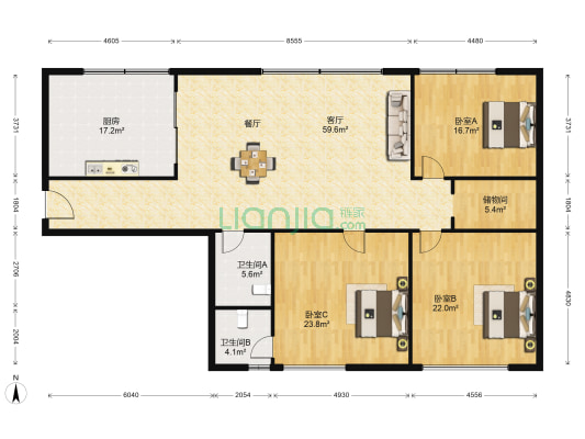 海安镇河滨东路138号 3室1厅2卫 188平方