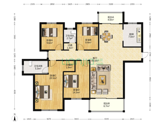 建业新城半岛 4室1厅2卫 168平方