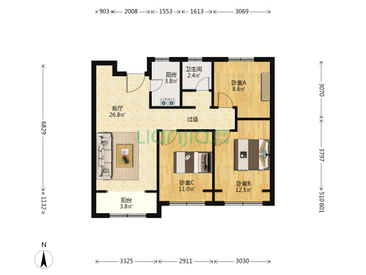 章丘鲁能公馆 3室1厅1卫 100平方