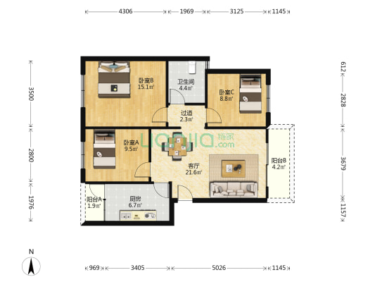 水井苑 3室1厅1卫 91平方