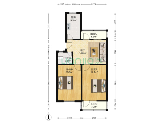 新华社区(硚口) 2室1厅1卫 71平方